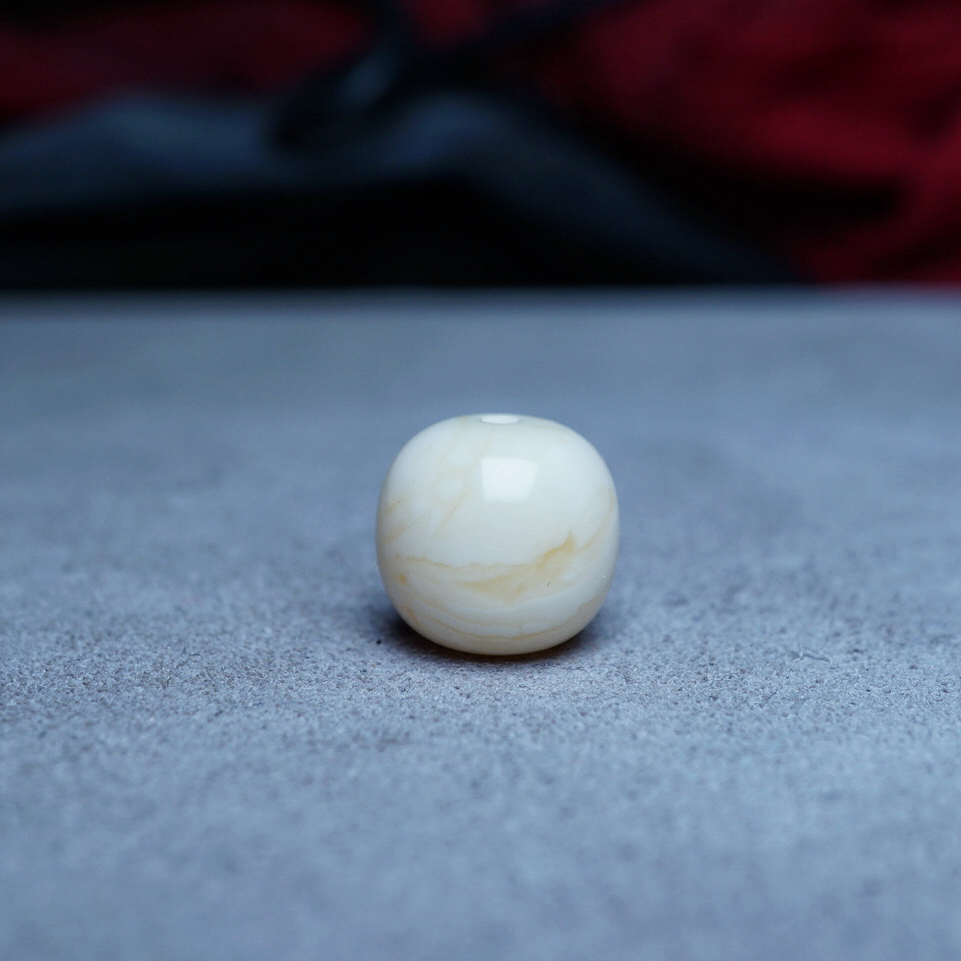 【段掌柜·13.0mm×12.0mm妖花石膏瓷白款】天然原矿琥珀蜜蜡老型珠