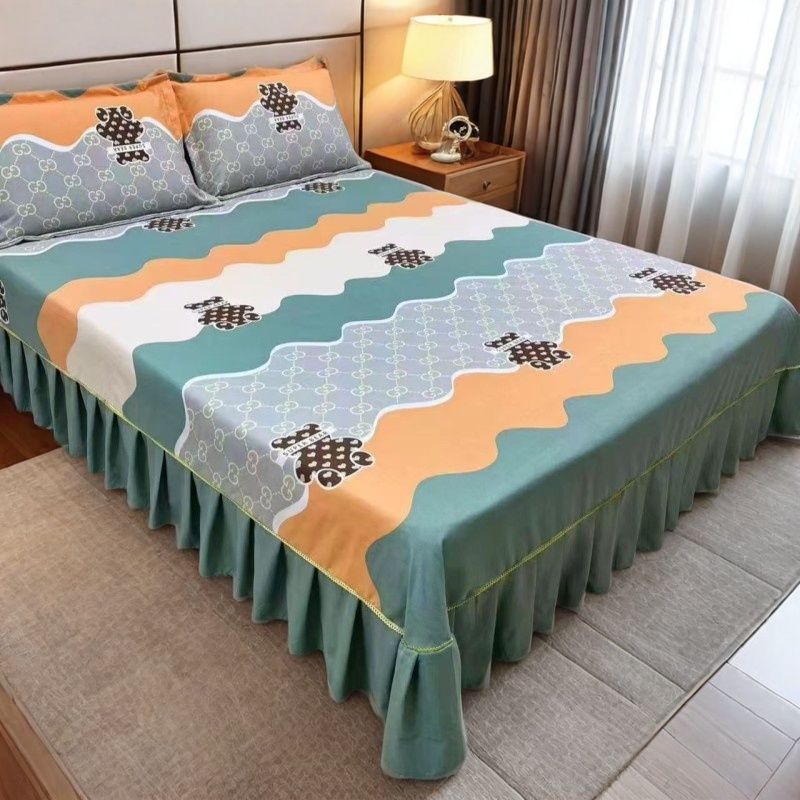 （小熊饼干绿色）加厚磨毛暖绒棉单独床裙