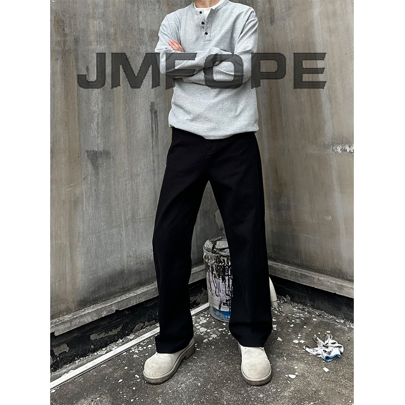 美式复古高街直筒牛仔裤经典百搭高级垂感黑色休闲裤宽松时尚长裤