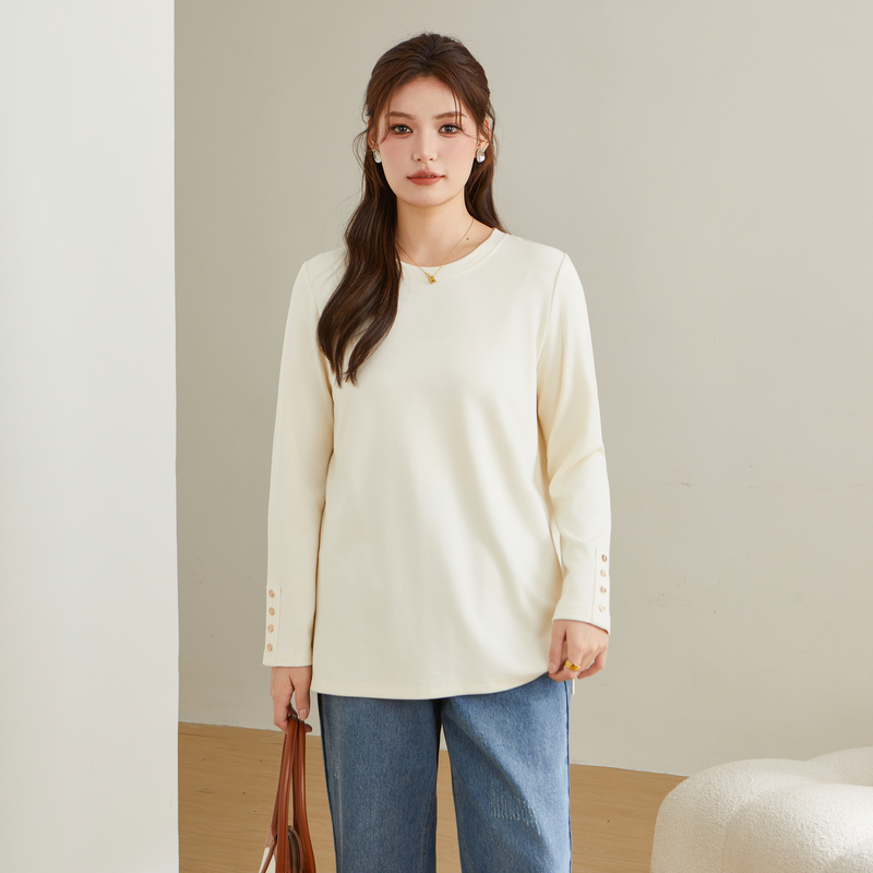 采多宝大码女装气质圆领底磨毛显瘦厚款保暖长袖打底衫 DDZ2371