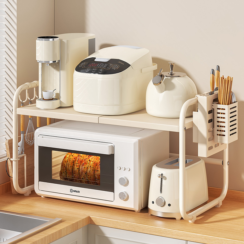 居厨厨厨房置物架可伸缩微波炉置物架电饭锅调料架多功能收纳锅架