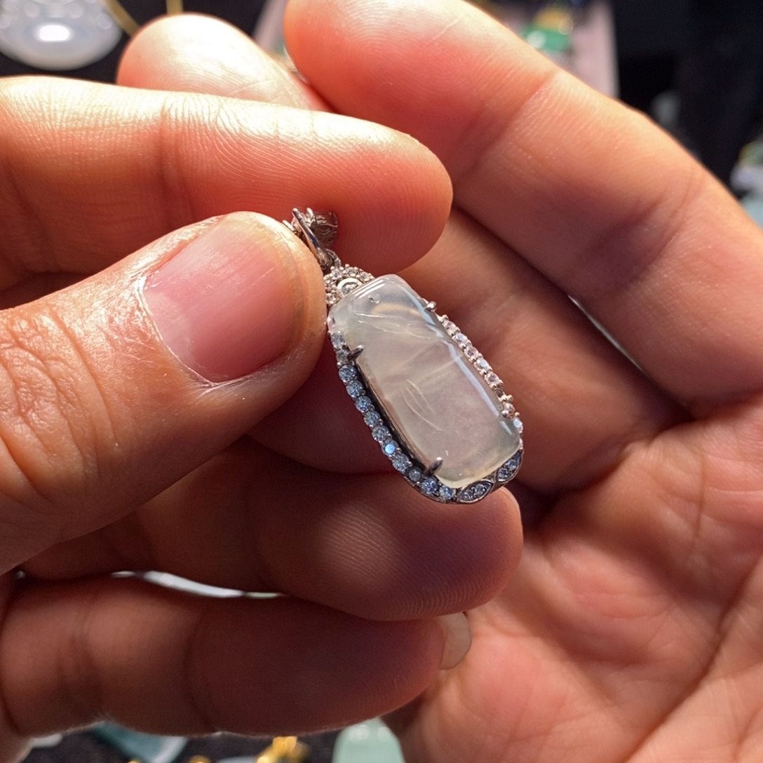 翡翠银S925镶嵌颈饰天然缅甸翡翠A货冰胶竹节吊坠