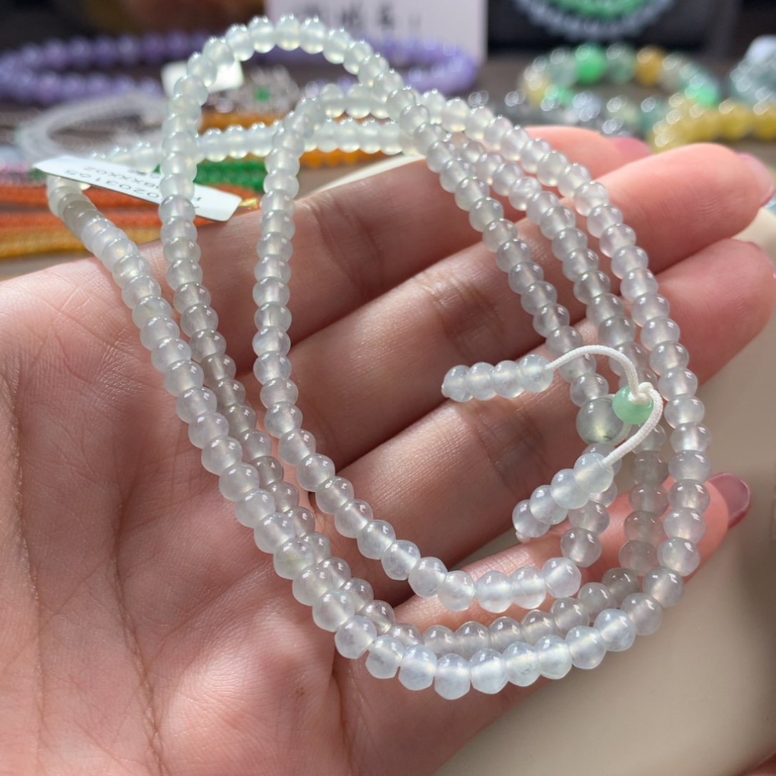 翡翠颈饰未镶嵌翡翠冰淡阳底算盘珠卡4+
