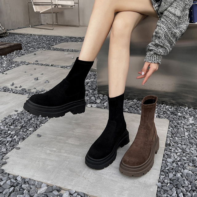 厚底马丁靴女增高显瘦2025秋冬新款粗跟短靴增高弹力靴袜子瘦瘦靴
