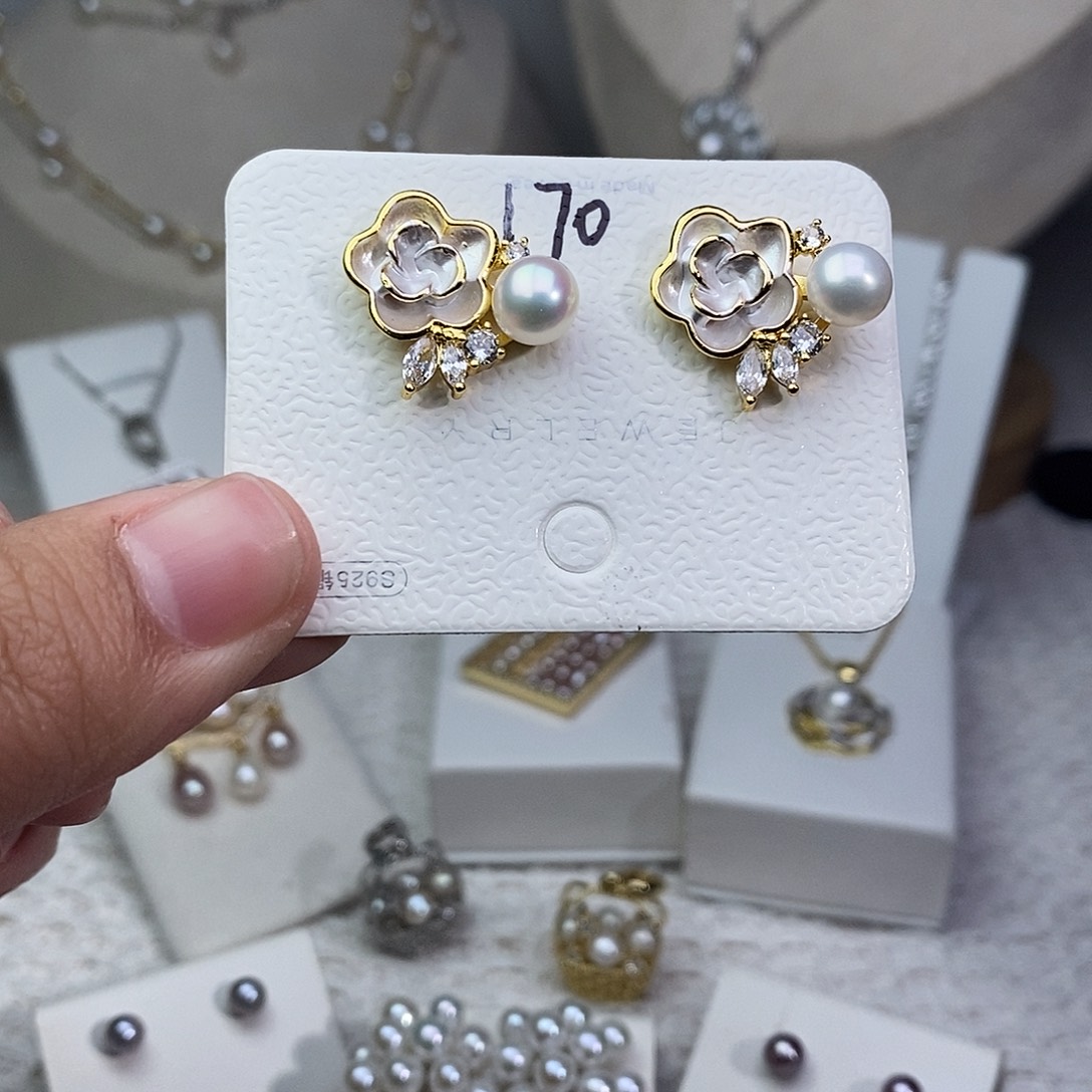 淡水珍珠耳饰银S925镶嵌