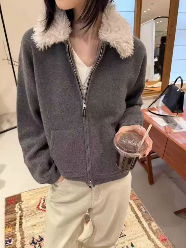 【济州岛】2025冬季新款潮流时尚简约高级毛毛领外套