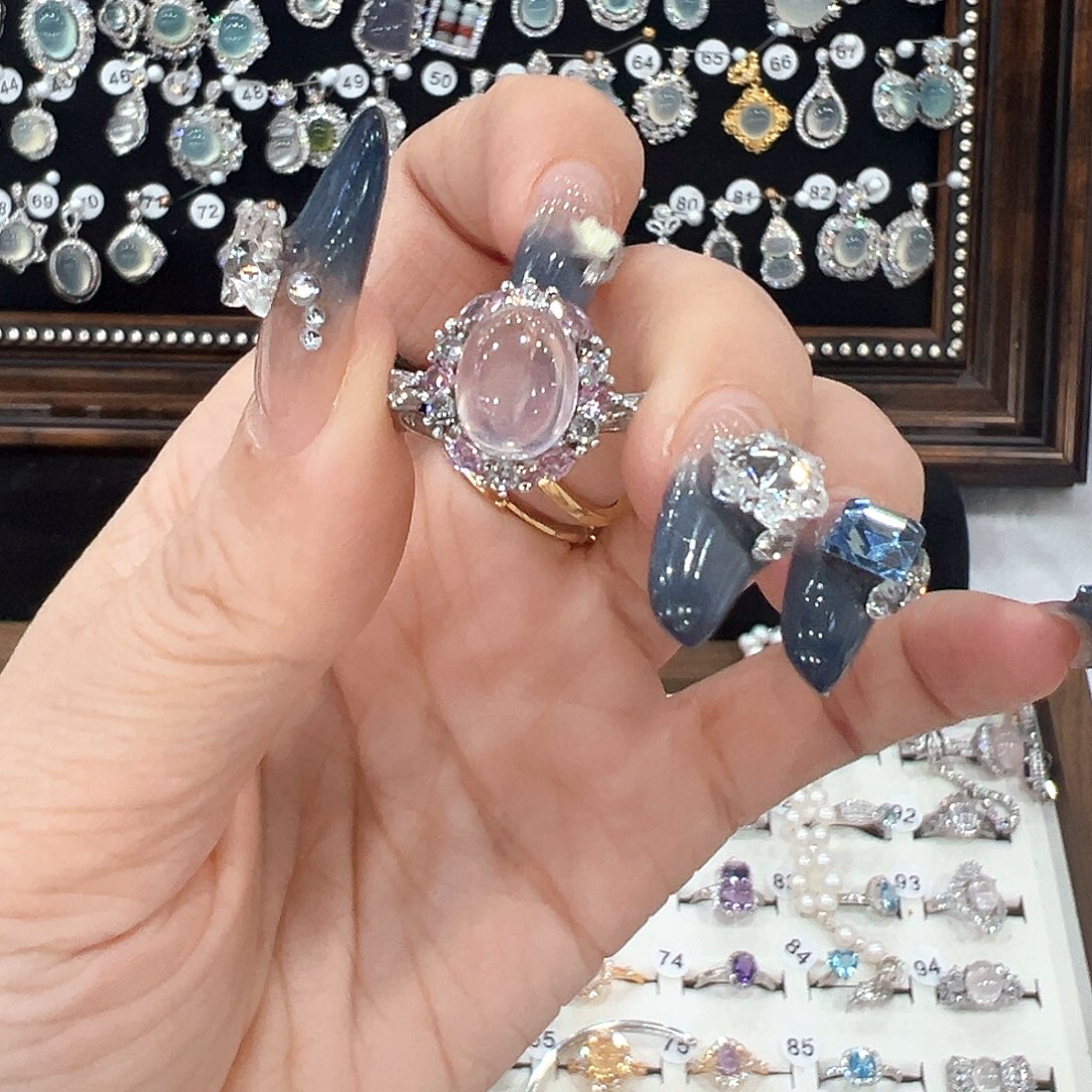 蛇纹石玉银S925镀金镶嵌戒指