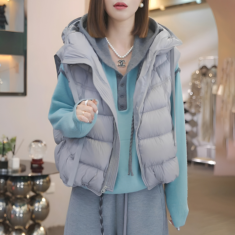 高级感时尚欧货加厚马甲外套女秋冬2025新款巨好看连帽棉服马夹