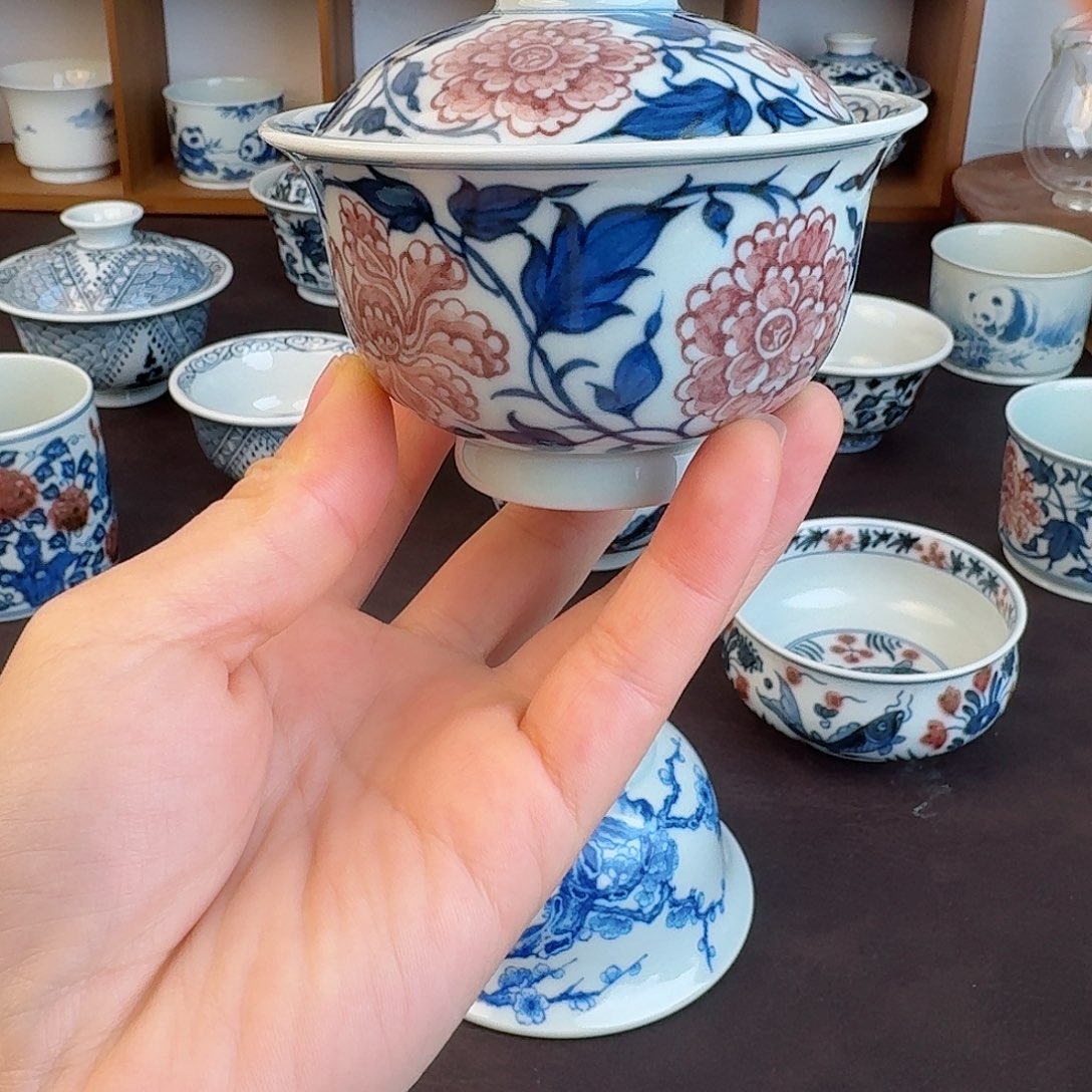 景德镇清风瓷影纯手绘画四项牡丹