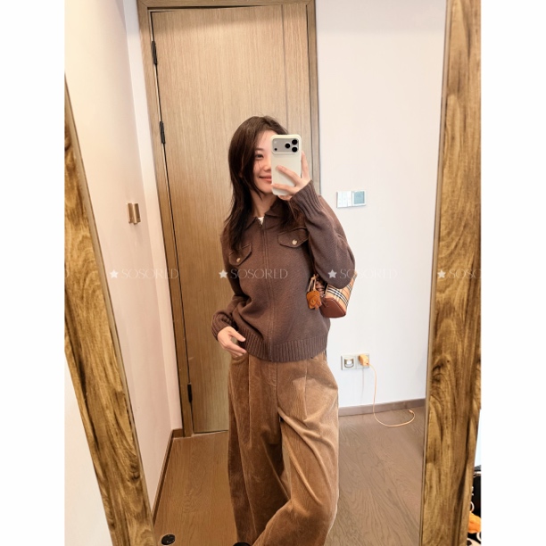 SOSORED / 权威榛果 LP系列100羊毛翻领针织拉链羊毛开衫慵懒老钱