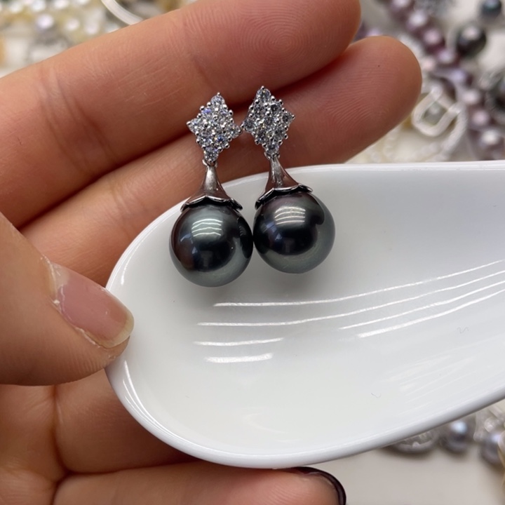 海水珍珠耳饰银S925镶嵌