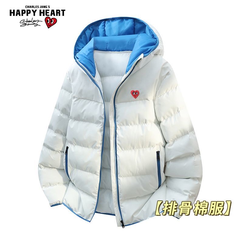 查尔斯桃心 美式连帽撞色棉服男女冬季新款加厚保暖棉袄情侣外套