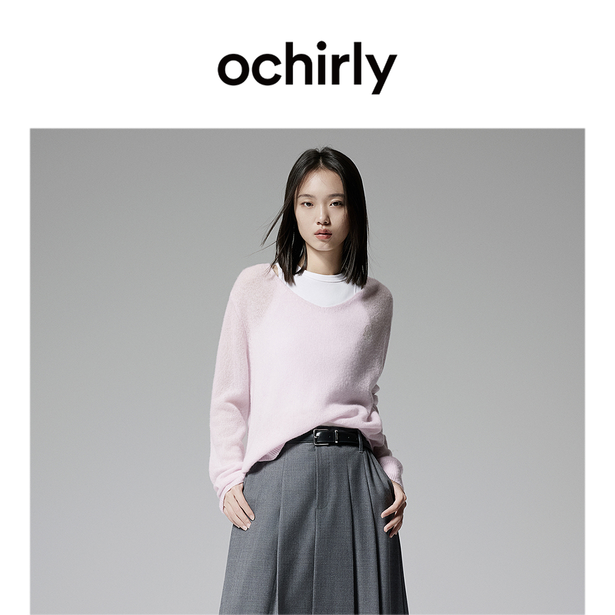 【桑蚕丝羊绒】OCHIRLY欧时力V领毛衣女软糯轻薄气质秋季新品