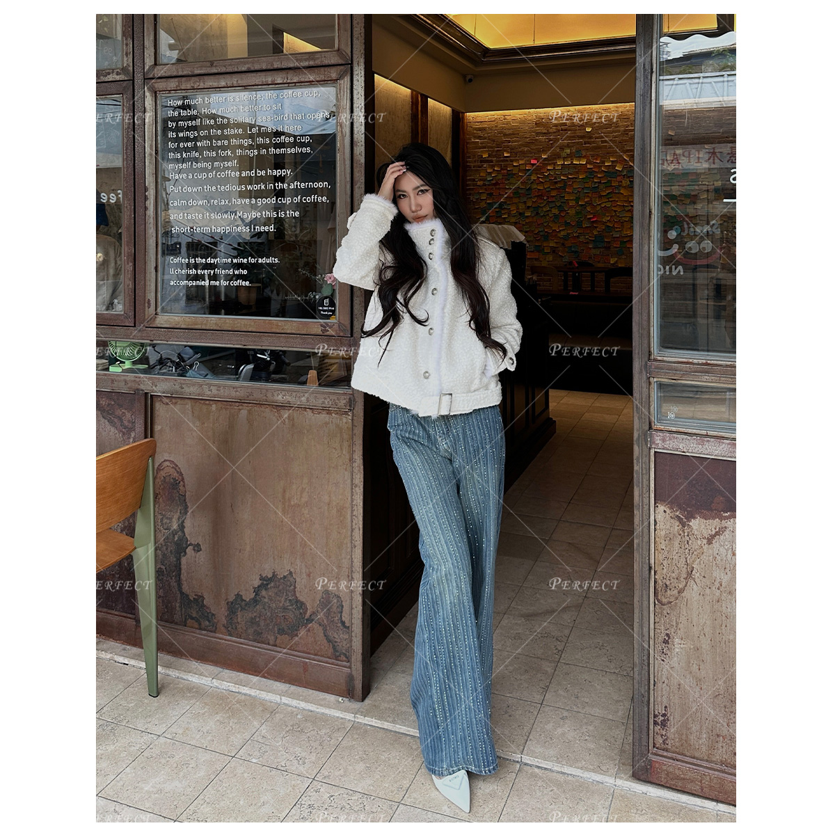 巴黎风烫钻爆闪牛仔女小众重工宽松显瘦设计感千禧满天星阔腿裤