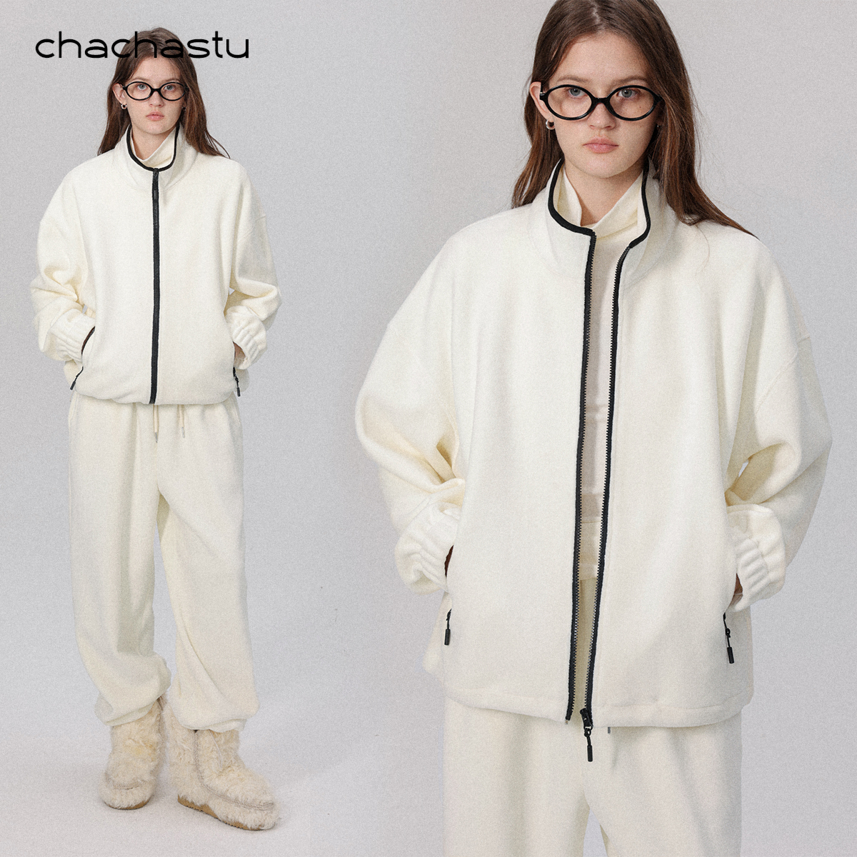 CHACHASTU爆浆奶包子~高克重保暖双面绒感休闲套装K74