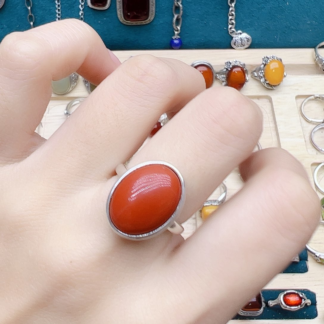 玛瑙/玉髓戒指银S925镶嵌