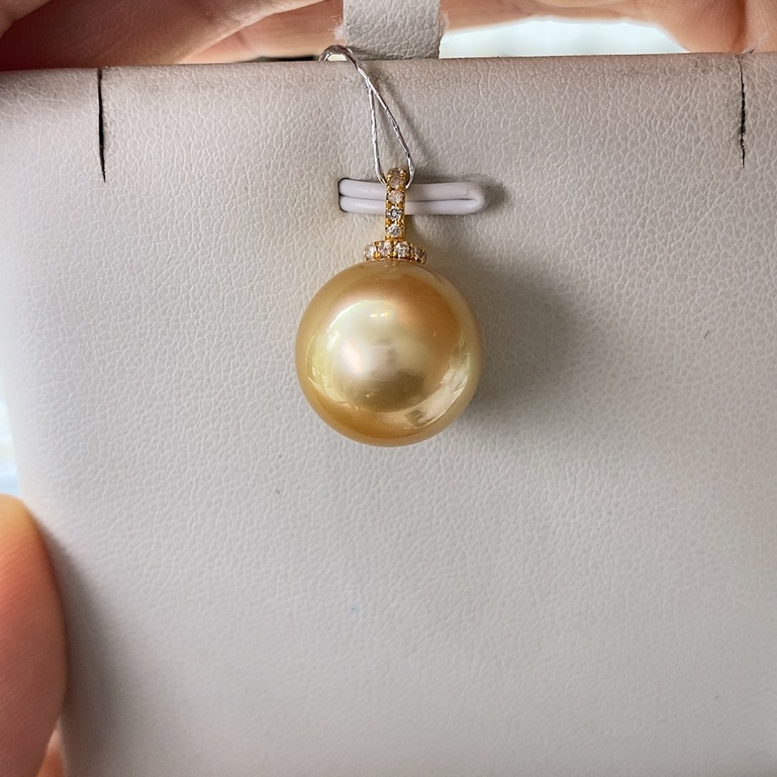 海水珍珠吊坠(不含链)18K金镶嵌南洋金珠13-14m m