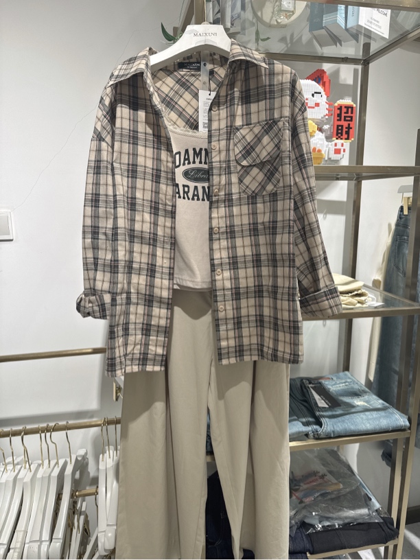 麦寻设计感小众格子衬衫宽松休闲显瘦衬衣外穿防晒衬衫