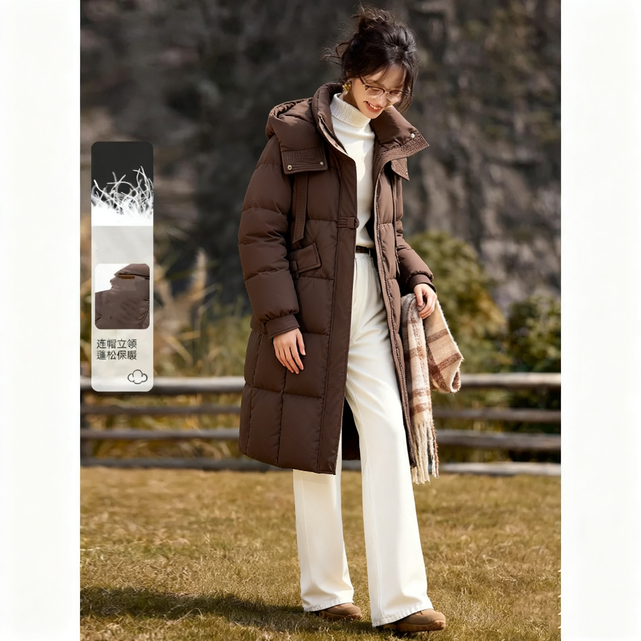 品牌撤柜-Y075【90白鸭绒】冬季立领休闲长款保暖防风羽绒服女
