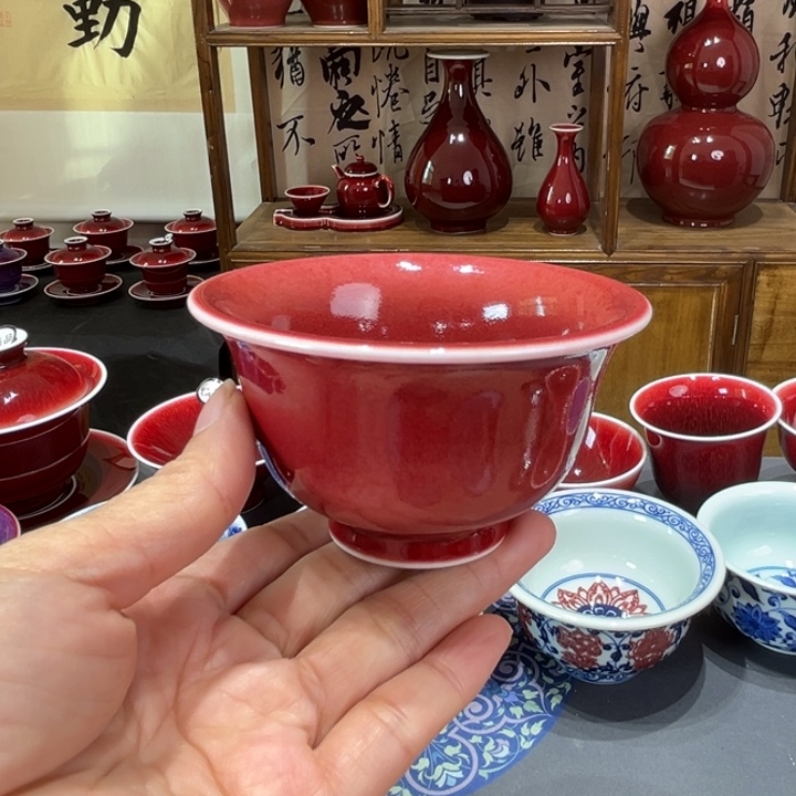 景德镇浅行窑豇豆红压手