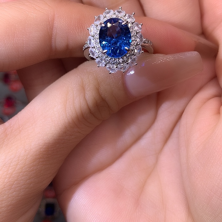 蓝宝石戒指银S925镶嵌