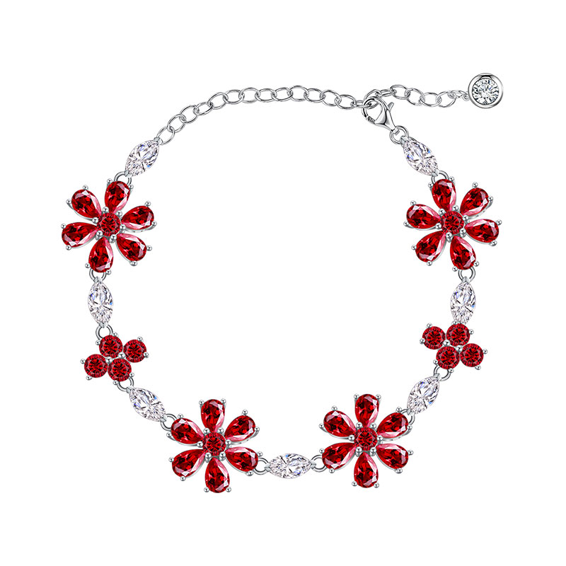 Jolee手链925银酒红石榴石彩宝时尚简约饰品送女士礼物一物一证