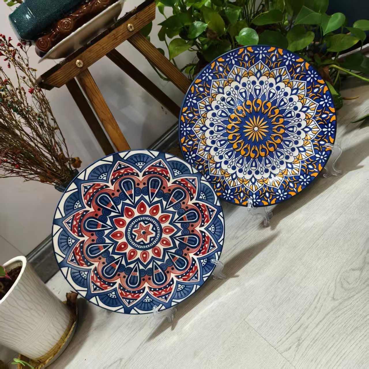 【釉下彩】波西米亚风高颜值家用大号10英寸平盘西餐盘牛排盘鱼头盘