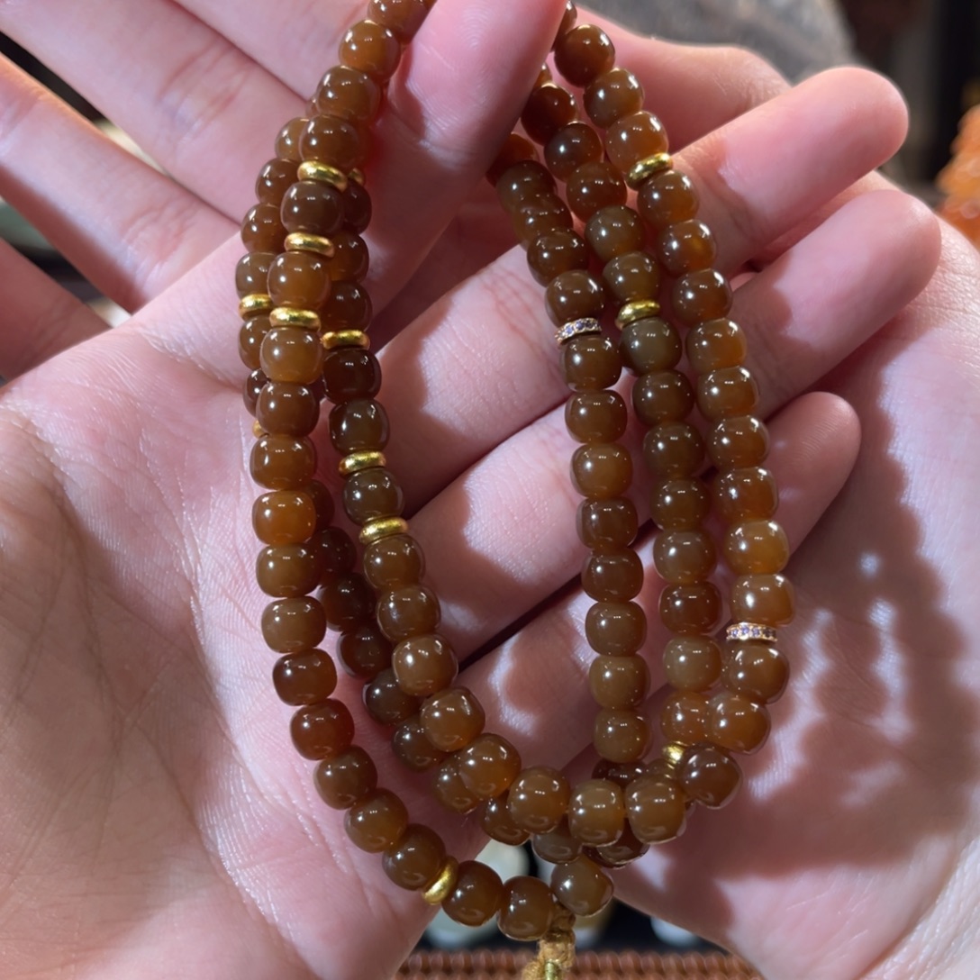 和田玉（糖玉）未镶嵌手链金山全糖7mm老型108珠串