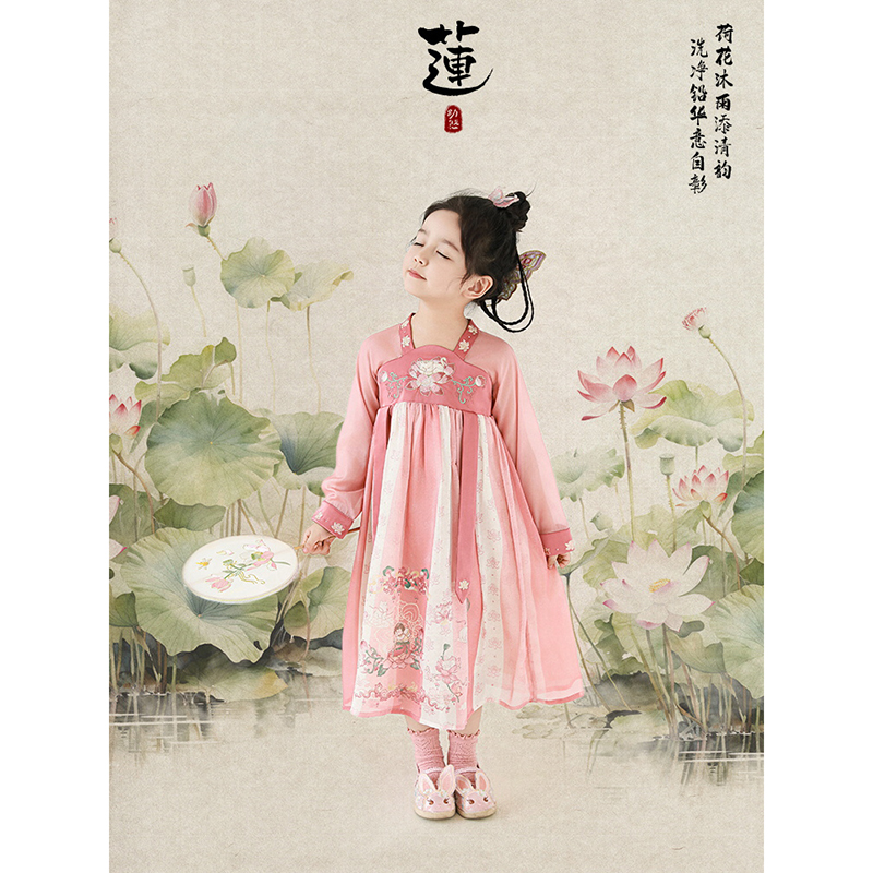 夏肆波【沐雨清韵】女童夏季国风可爱原创设计古风亲肤汉服裙X4692