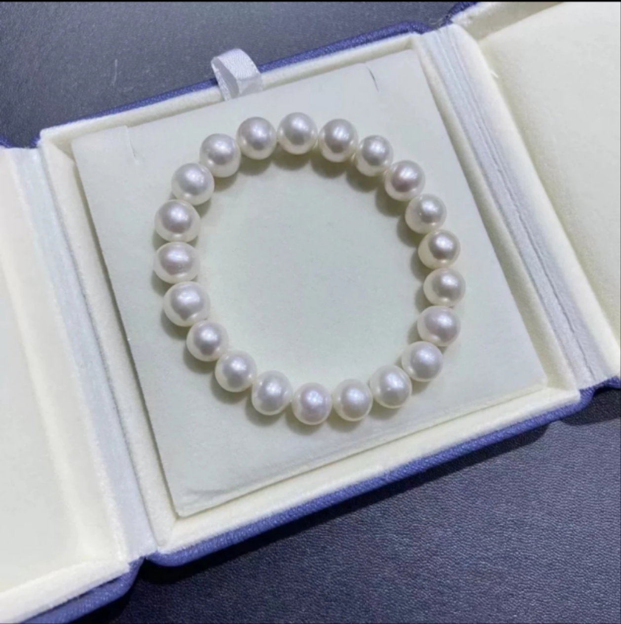 天然淡水珍珠手链 无核珍珠9-10mm 近圆 强光