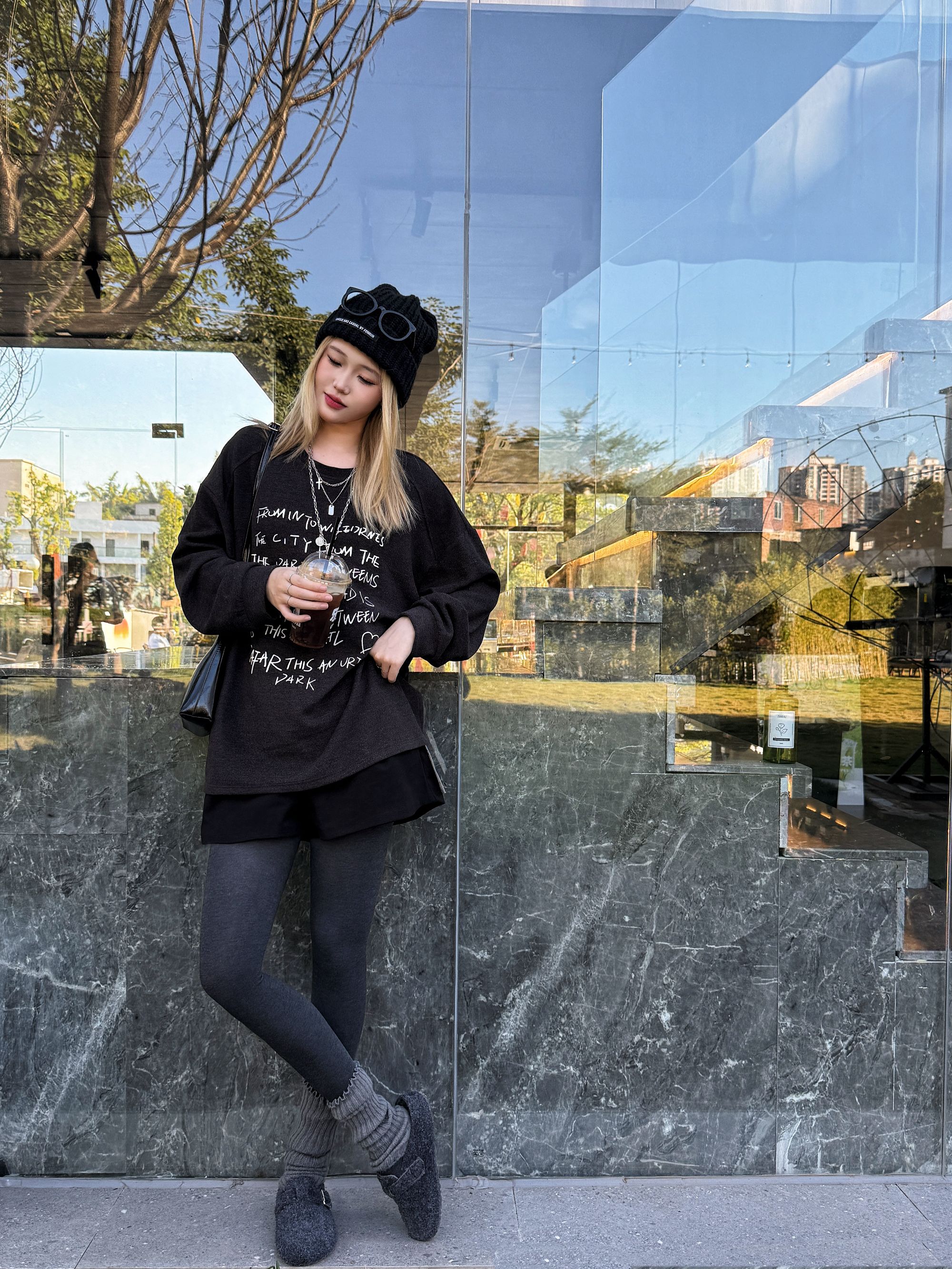 佳佳【8990】新款字母双面羊绒 加厚内搭打底衫 长袖印花韩版山羊绒