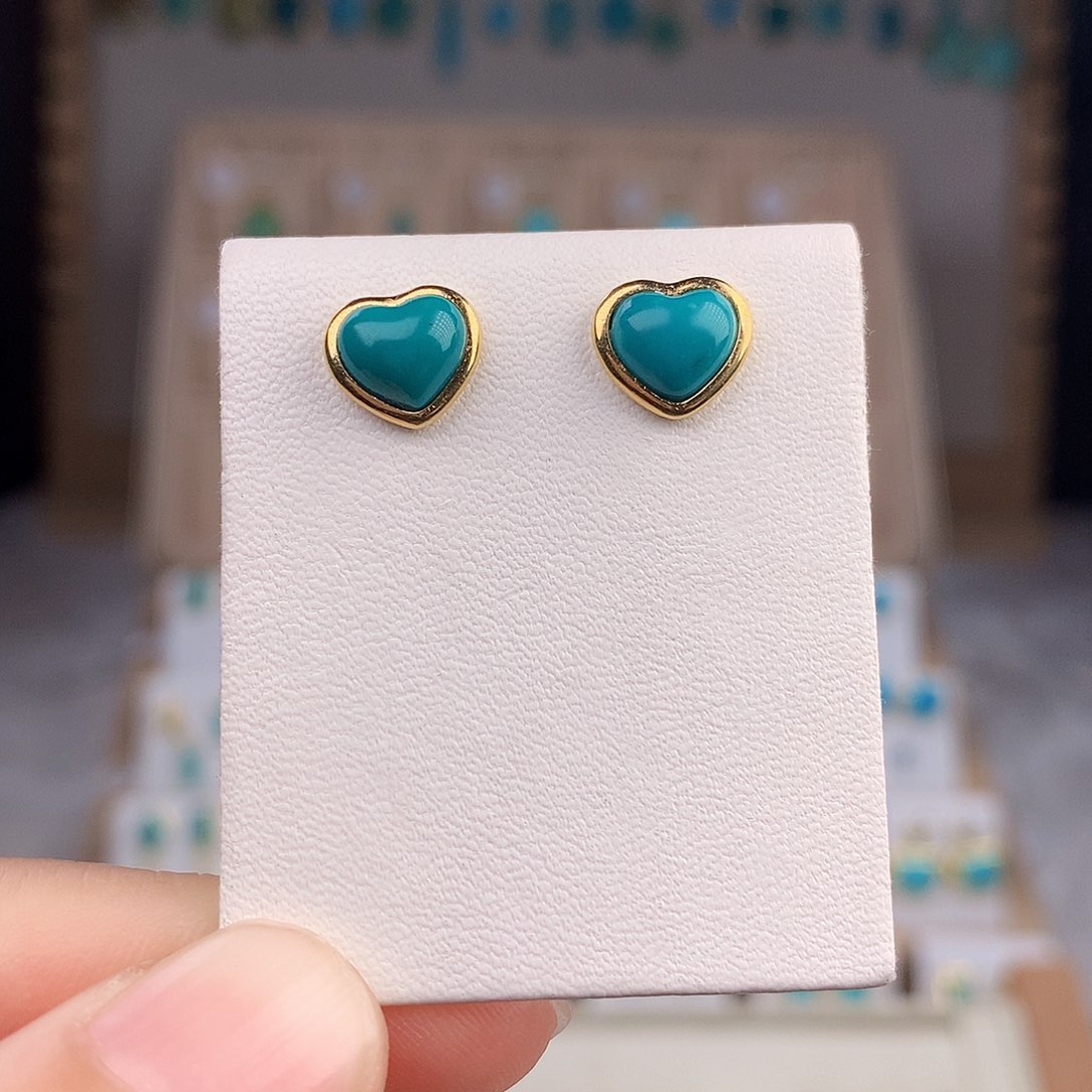 绿松石耳饰18K金镶嵌