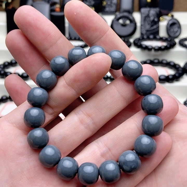 未镶嵌手链和田玉色标级莫兰迪灰卡12精工老型手串