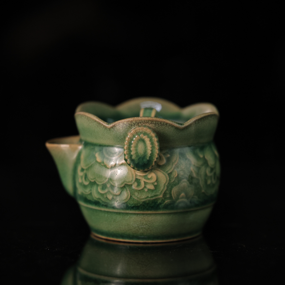【叁山】松影琉璃宝相雕刻僧帽泡瓶 茶道零配-（W0761）