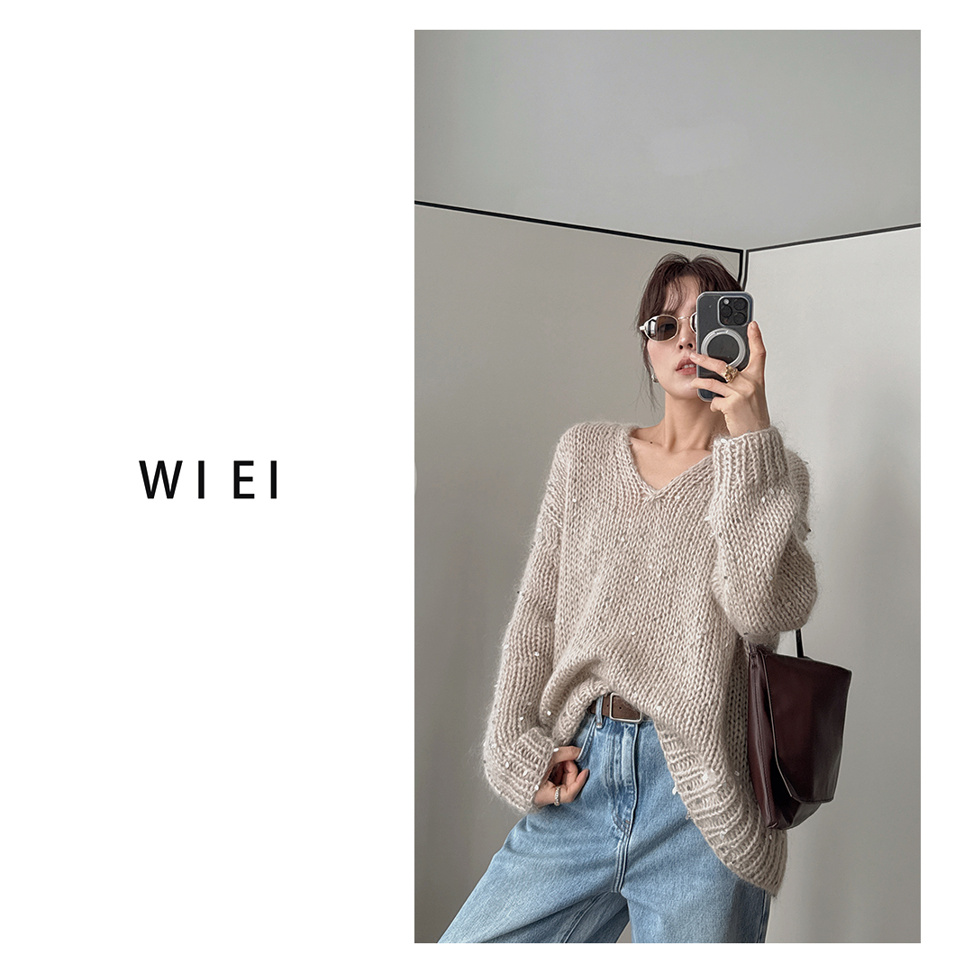 《WI EI》星光毛衣*超幼马海毛&绵羊毛重工亮片针织毛衣W25309169