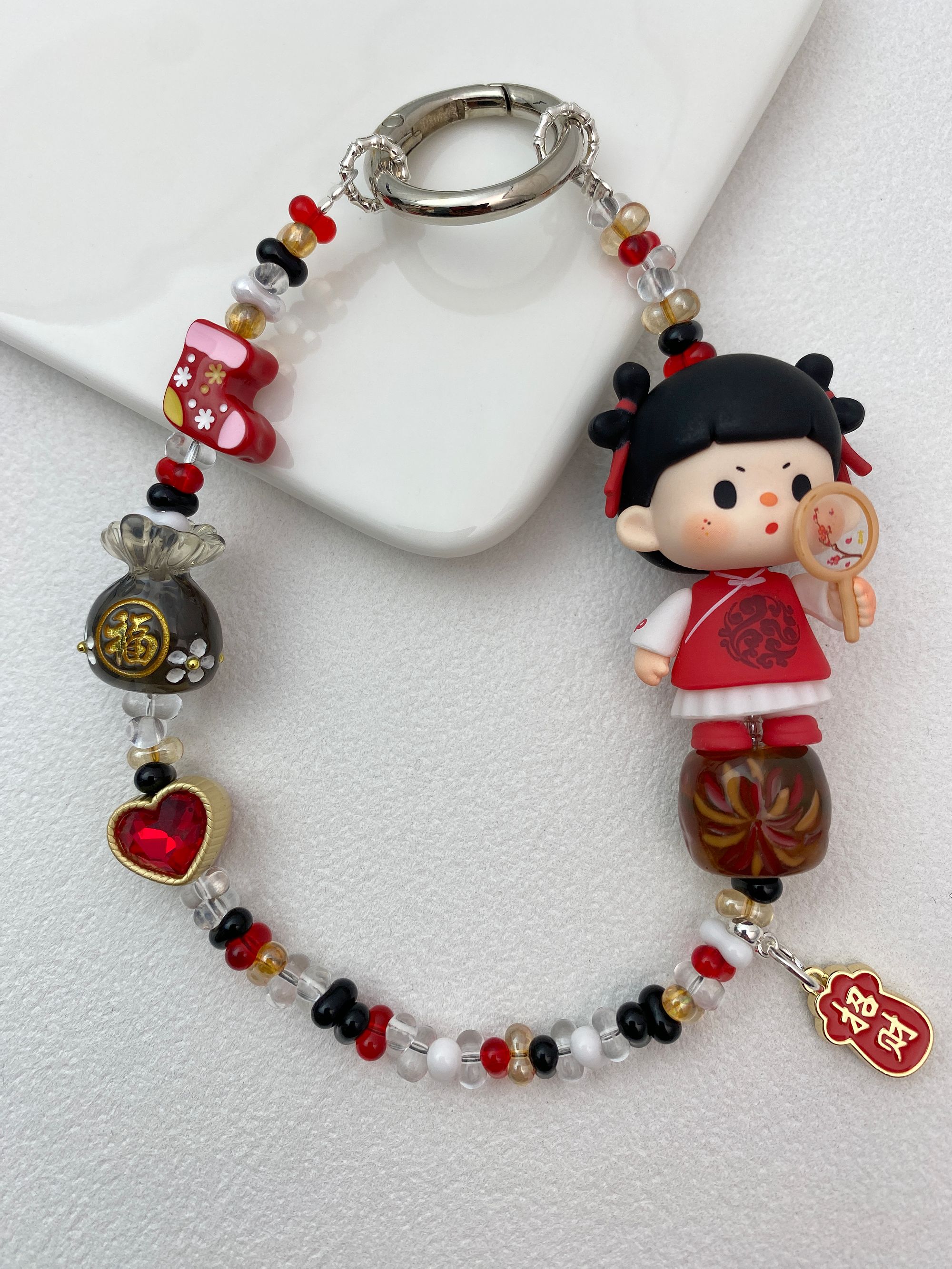 A020不二[小吉祥]国风diy原创手机链 进口米珠 正版萌粒 