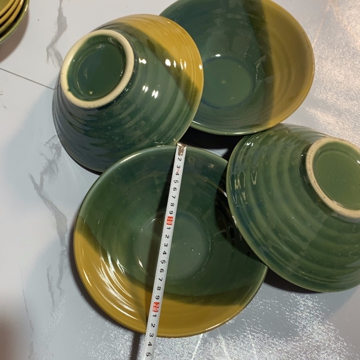 瓷片五厂三色斗笠碗四个微瑕疵口径23厘米