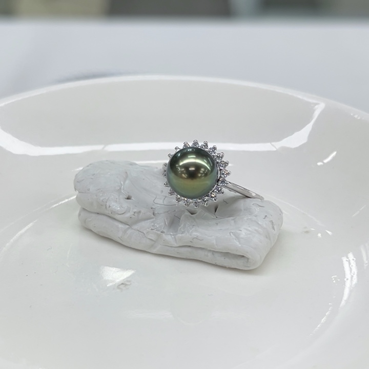 银S925镶嵌戒指海水珍珠8-9m