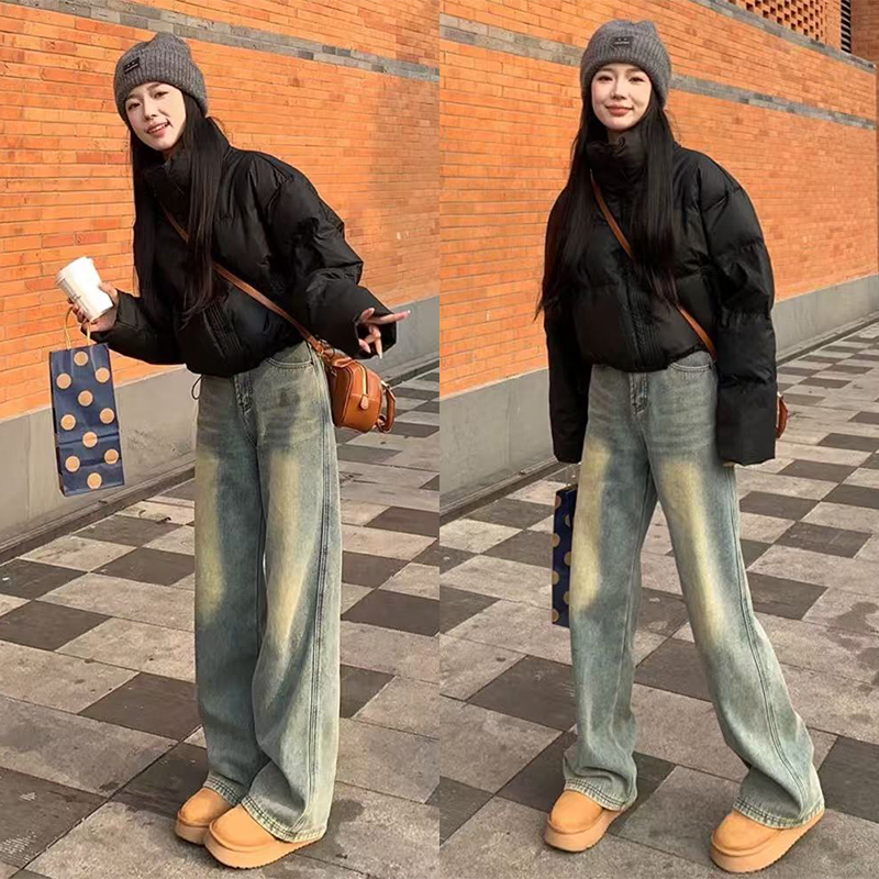 美式复古牛仔裤女2025秋季新款高腰显瘦百搭宽松阔腿裤拖地裤子