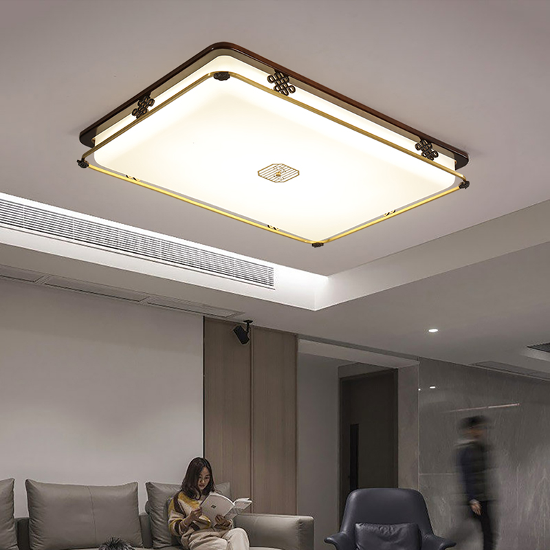 新中式全铜加木吸顶灯国风简约大气禅意客厅书房茶室卧室全铜灯具