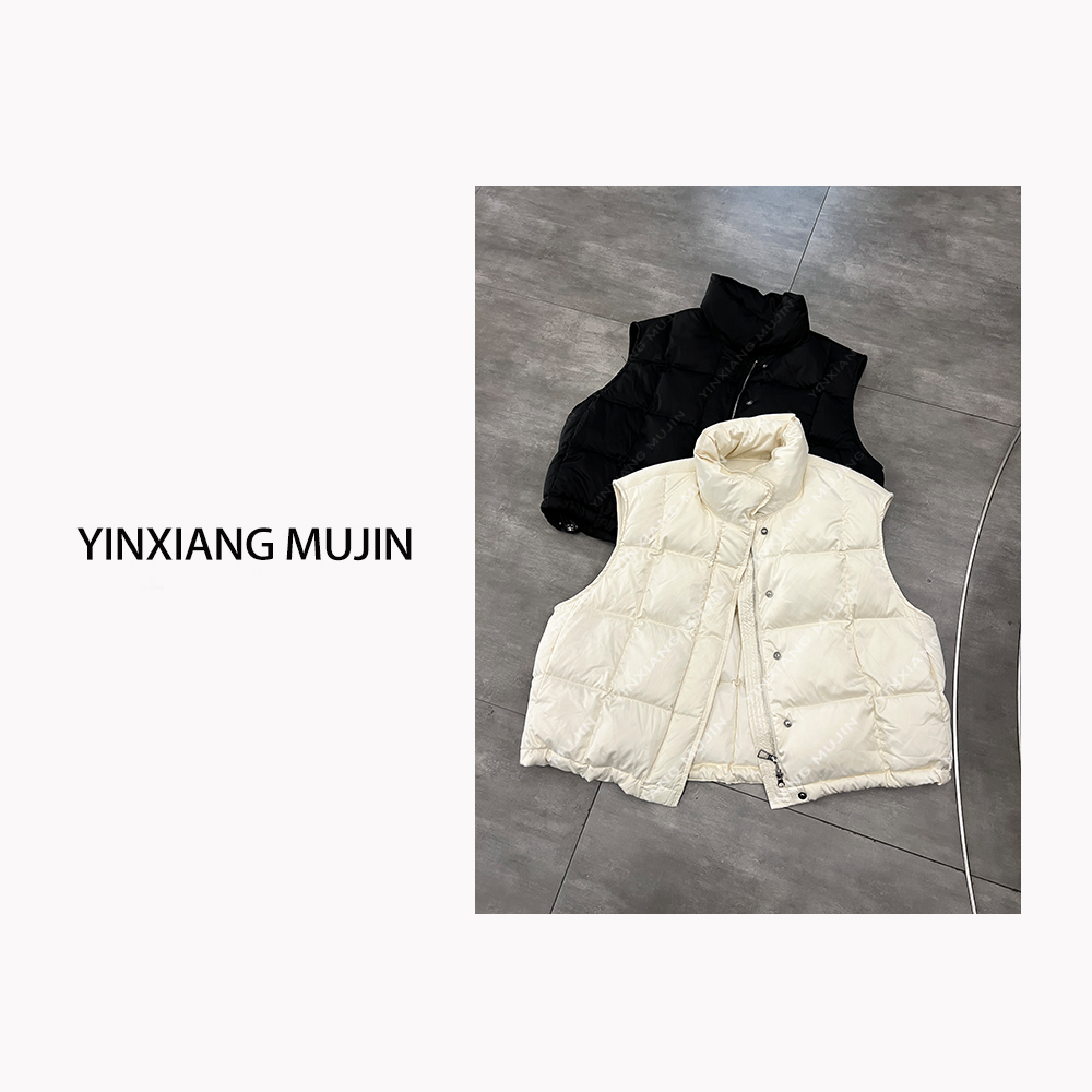 【YINXIANG MUJIN】拼接羽绒马夹 磁扣立领百搭短款时尚马甲女士冬