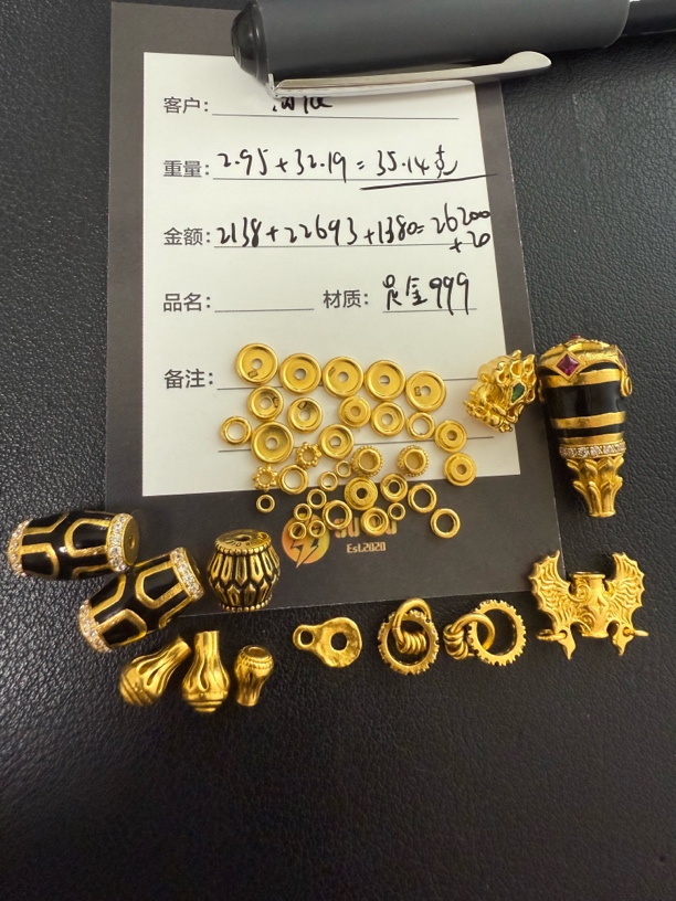 足金999三通珐琅彩万能轴一套