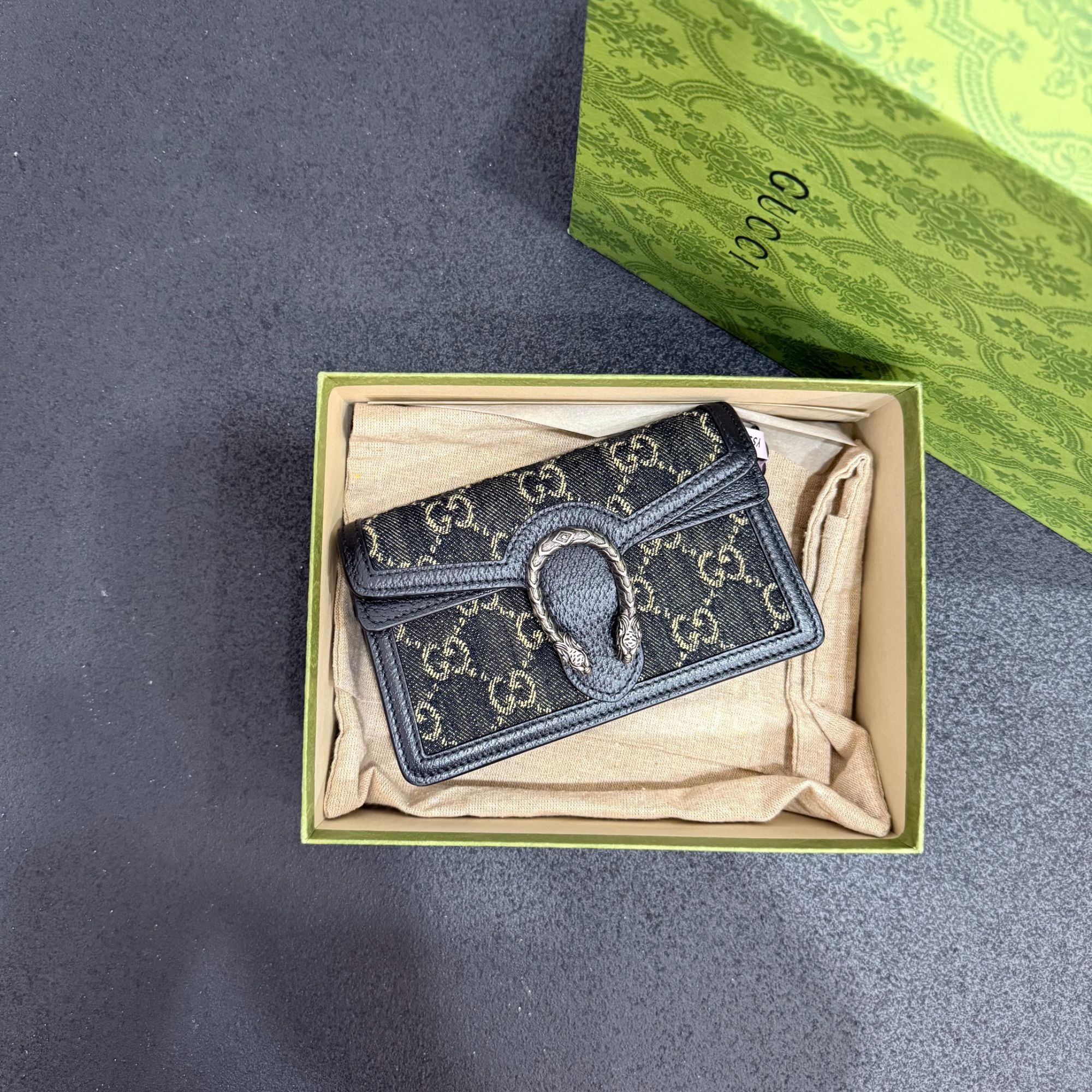 未使用 GUCCI/古驰 壹所奢品/GUCCI 酒神mini 黑色丹宁 全新/琪琪