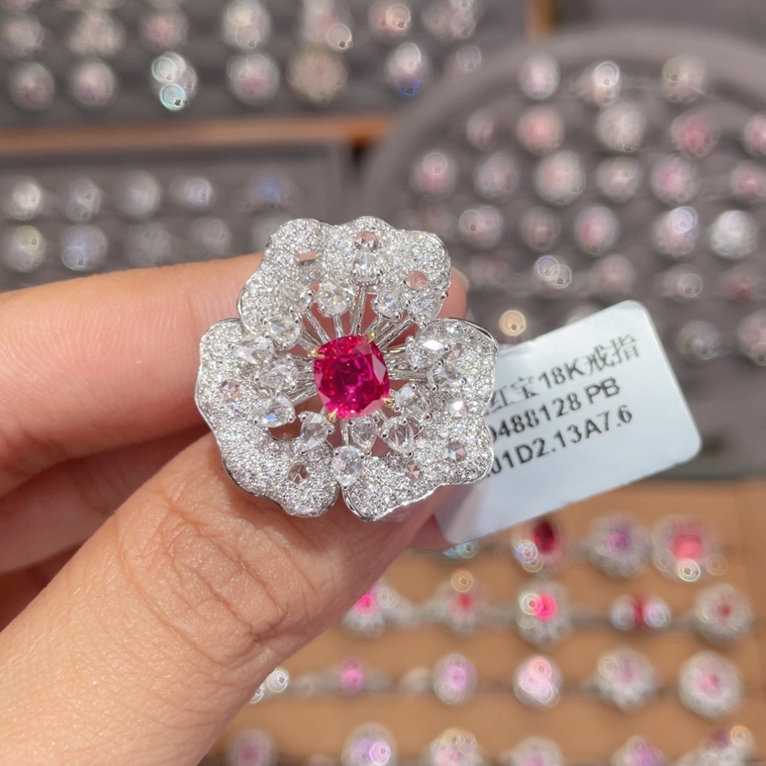 红宝石戒指18K金镶嵌1.01ct 无烧鸽血