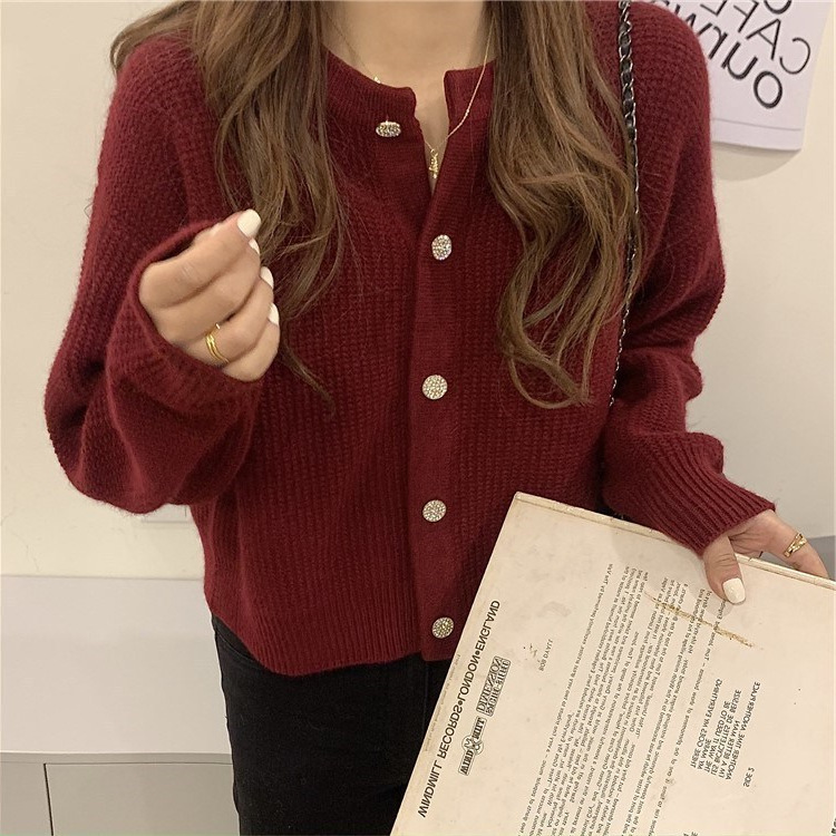 复古韩版单排扣毛织开衫针织毛针织衫开衫外穿毛衣春秋长袖短款