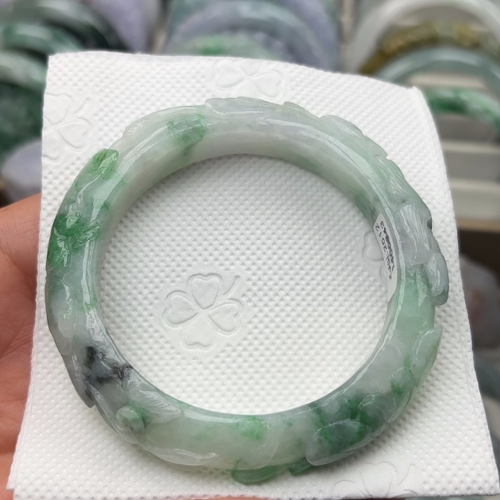 翡翠未镶嵌手镯54.4圈荷叶鱼209