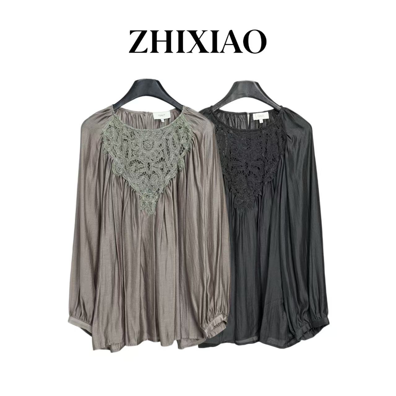 【ZHIXIAO】秋冬新款：蕾丝拼接长袖上衣75066