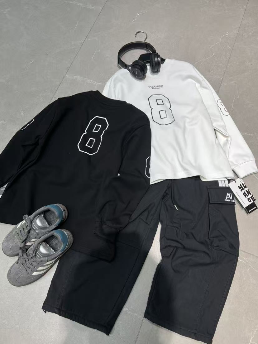 YS-2521 儿童童装25秋冬抓绒数字8印花中大童卫衣袖发热拼色T