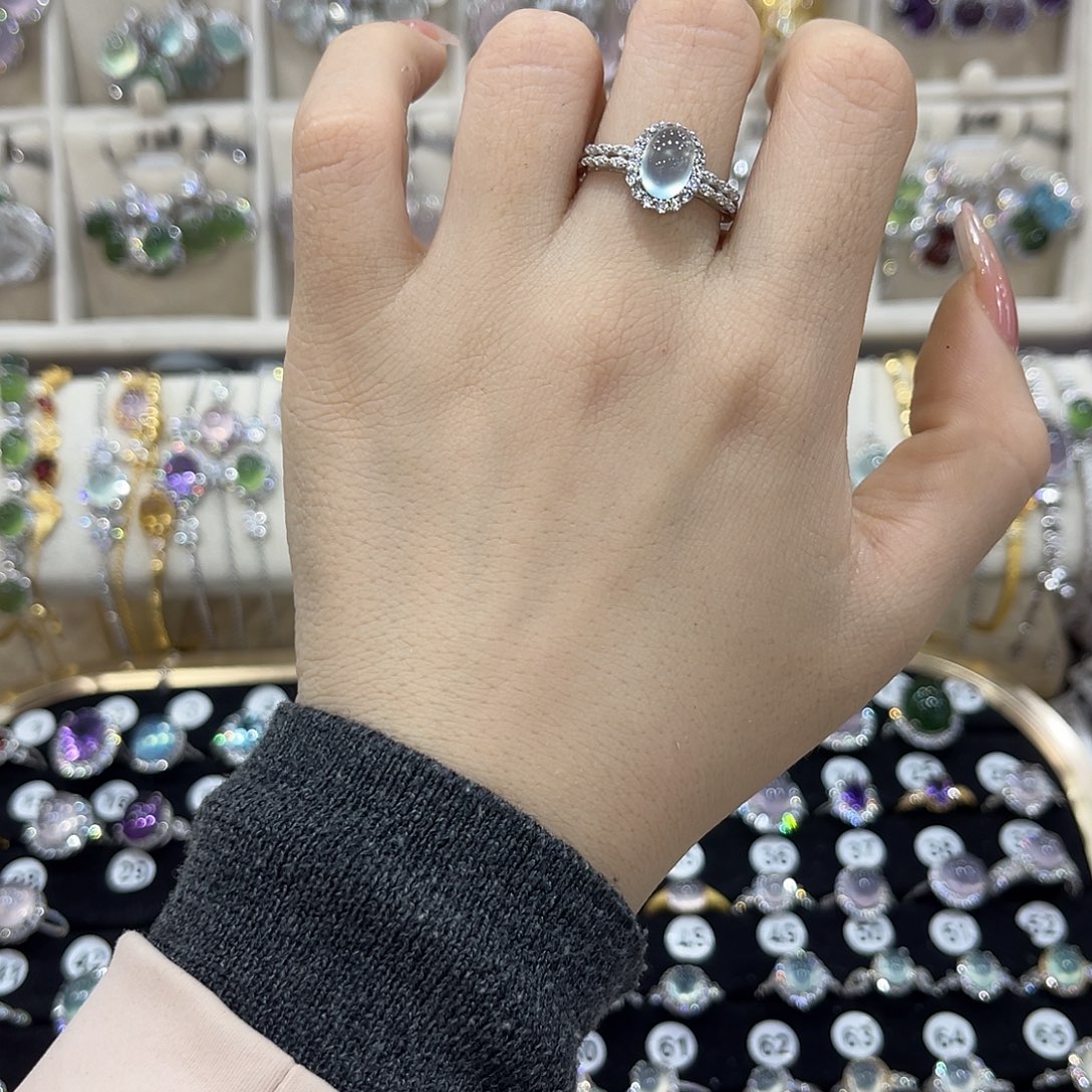 :***点蛇纹石玉银S925镶嵌戒指