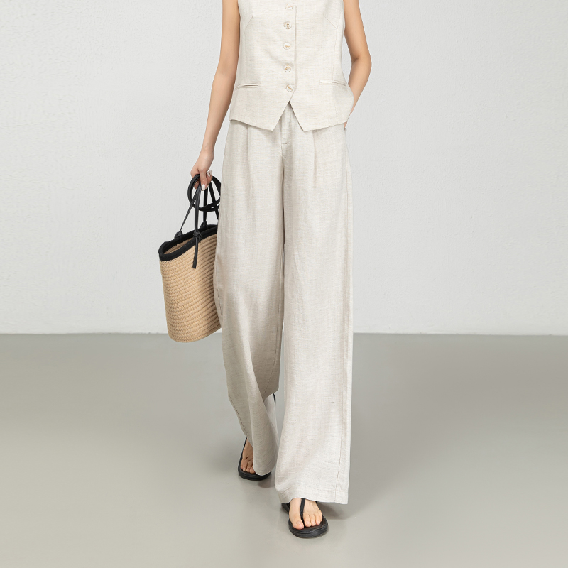 天丝亚麻阔腿裤女夏季薄款宽松麻料裤子老钱风显瘦休闲长裤拖地